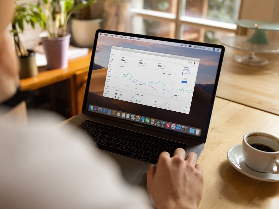 Business dashboard showing sales, finance, jobs and stock figures together on one screen